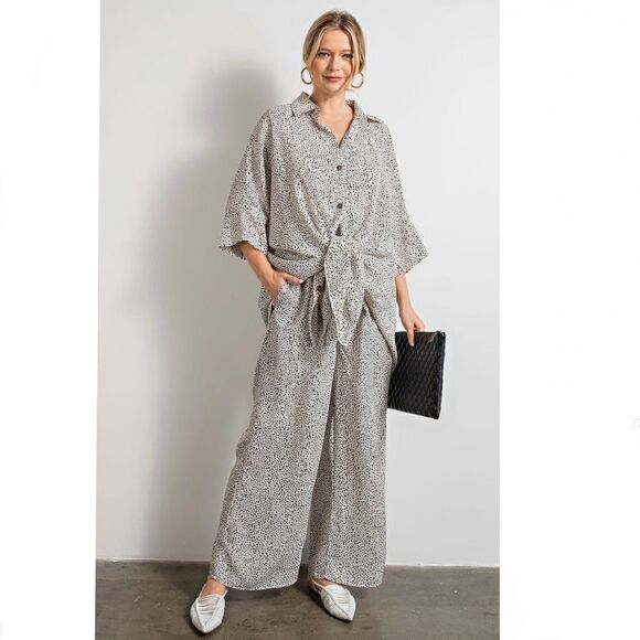 Anthropologie Easel Leopard print silky pajama set